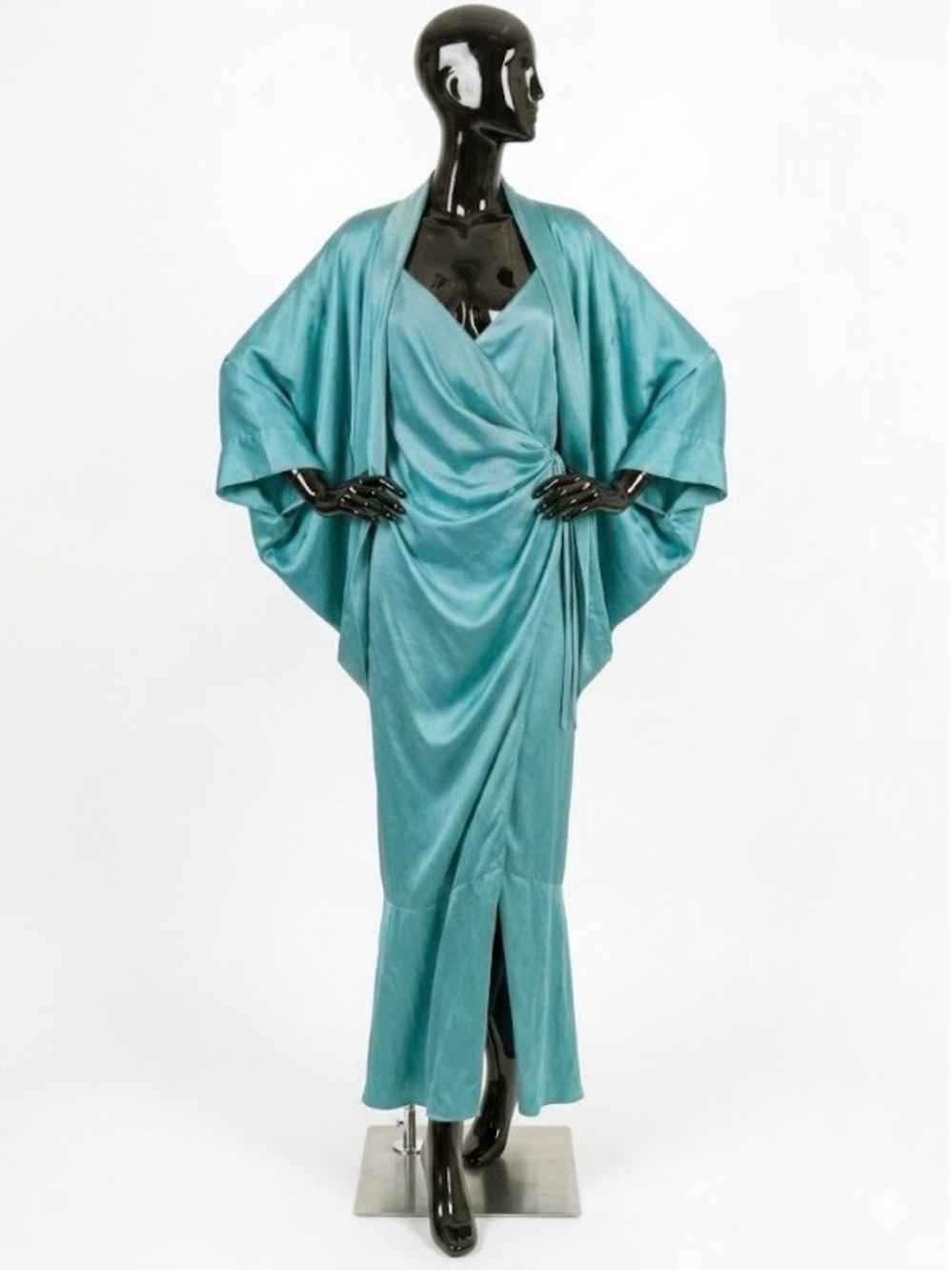 Vintage Lynn LaCava 2pc. Micro Spaghetti Strap Wrap Dress Gown w/ Cocoon Jacket